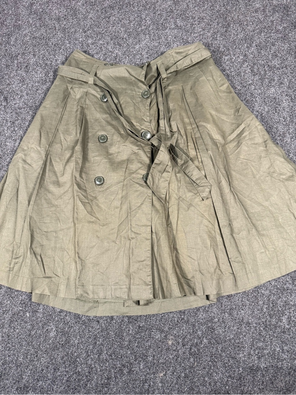 H&M Olive Green Double-Breasted Circle Skirt with Waist Tie